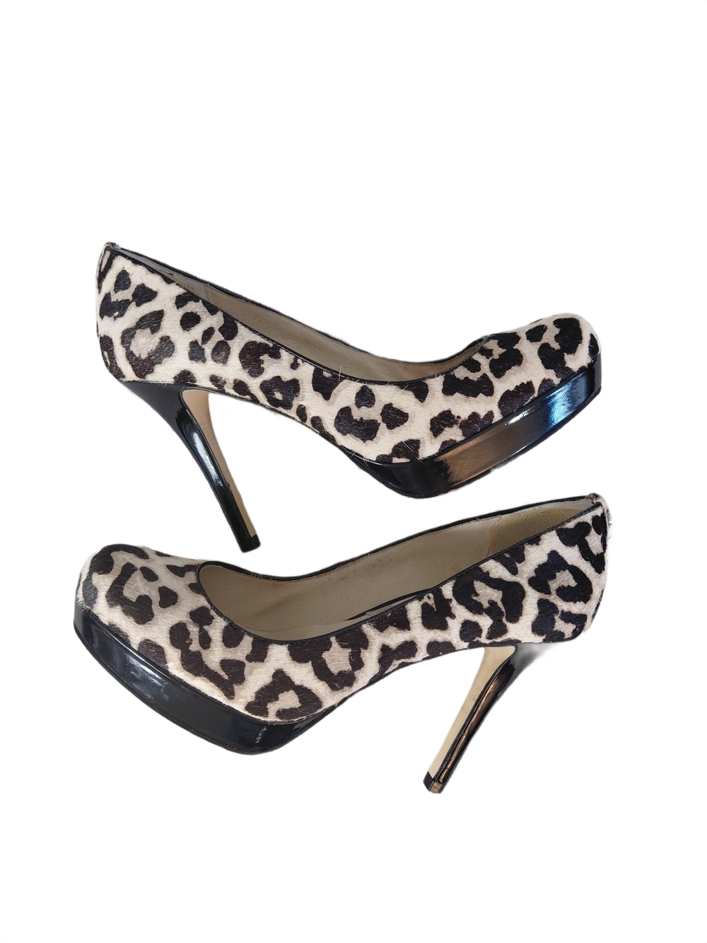 Michael Kors Calf Hair Leopard Print Platform Pumps Size 7.5 Black & Cream Heels